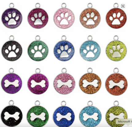 SET PLACAS PERRO Y GATO HUELLAS CIRCULAR BRILLANTE 24 unidades - Mascota Club Chile