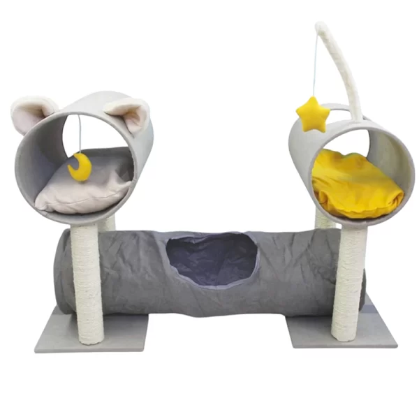 Rascador para gato doble descanso con tunel - Mascota Club Chile