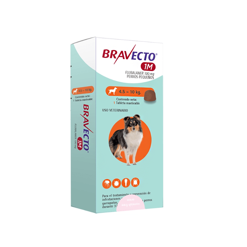 Antiparasitario Bravecto Perro 1M 100mg – 4,5 a 10kg - Mascota Club Chile
