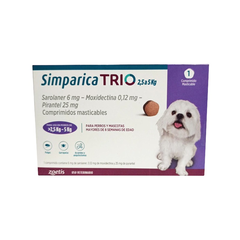 Simparica masticable 10mg 2.5-5 kg (1 comp) - Mascota Club Chile
