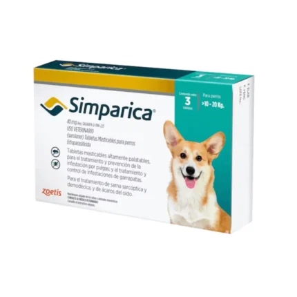 SIMPARICA 40mg 3 COMPRIMIDOS 10 a 20KG - Mascota Club Chile