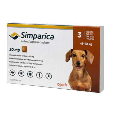 SIMPARICA 20mg 3 COMPRIMIDOS 5 a 10KG - Mascota Club Chile