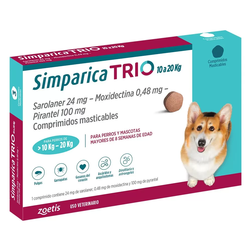 Simparica trio 10-20kg 1 comprimido - Mascota Club Chile