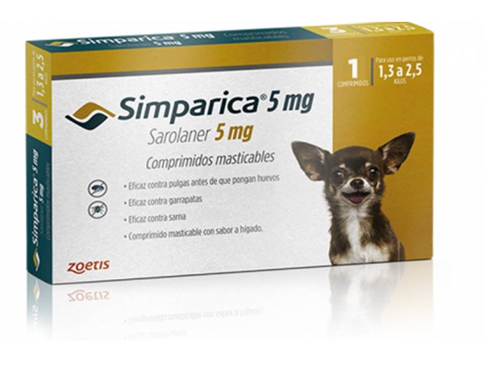 Simparica masticable 5mg 1.3 -2.5 kg (1 comp) - Mascota Club Chile