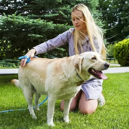 Guante Esponja Con Manguera Masajeador Para Baño De Mascotas Color Azul - Mascota Club Chile