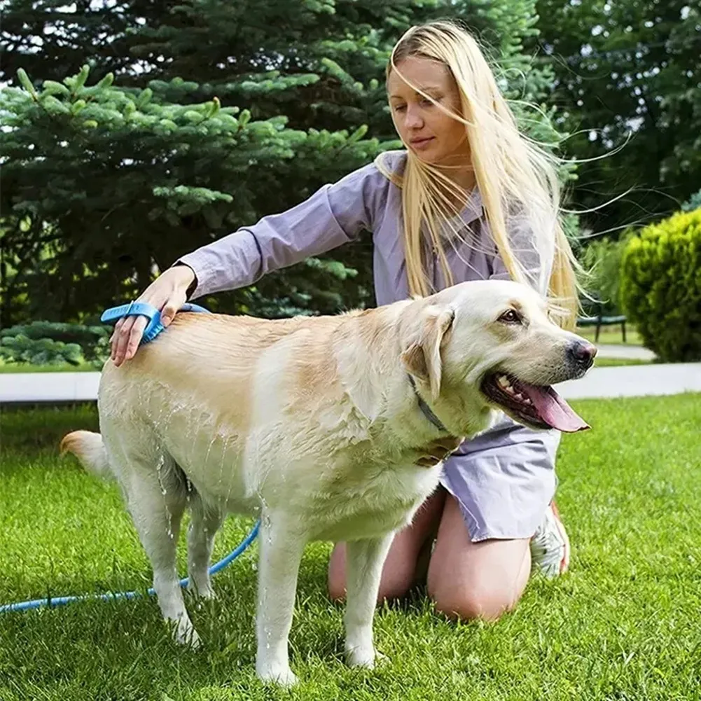 Guante Esponja Con Manguera Masajeador Para Baño De Mascotas Color Azul - Mascota Club Chile