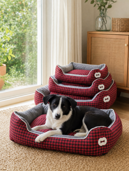 Set 4 cama cuadrillé comfort home para perros - Mascota Club Chile