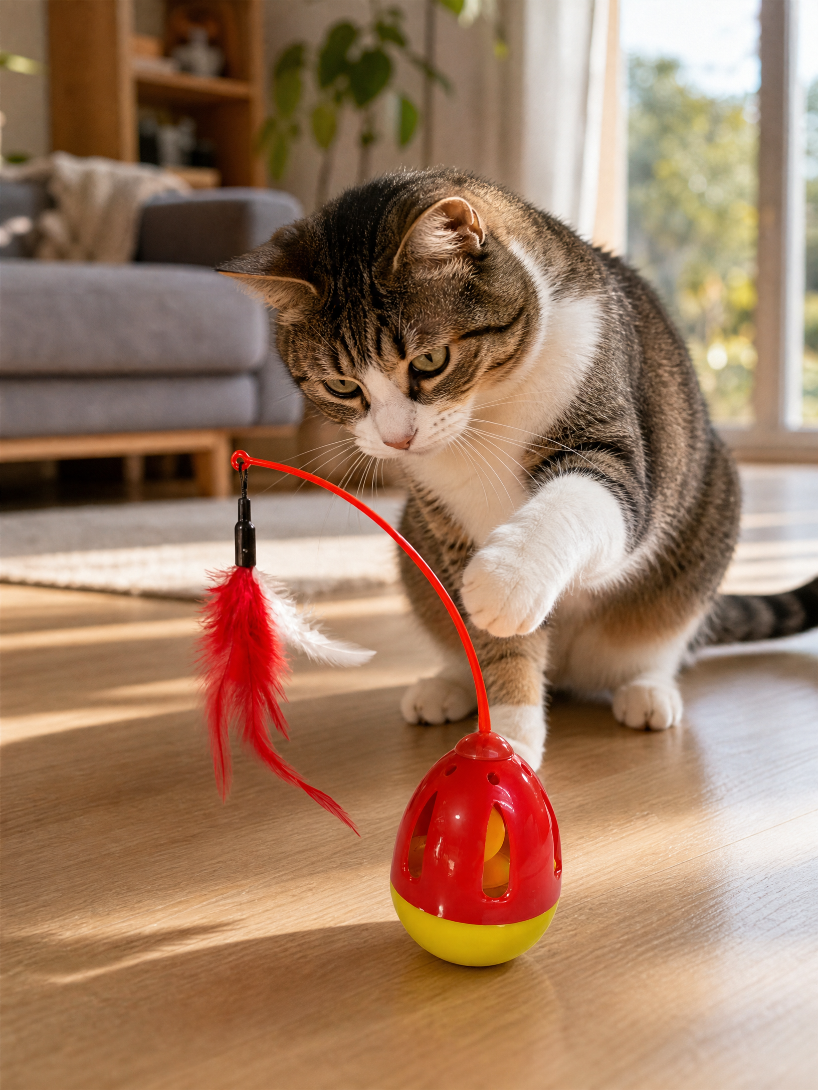 Juguete gato tumbler porfiado con plumas para gatos - Mascota Club Chile
