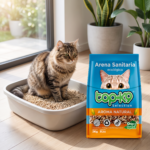Arena ecologica de gato top k9 2kg variedades con mascota usando el producto
