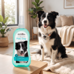 Colonia Pet Brilho con mascota usando el producto