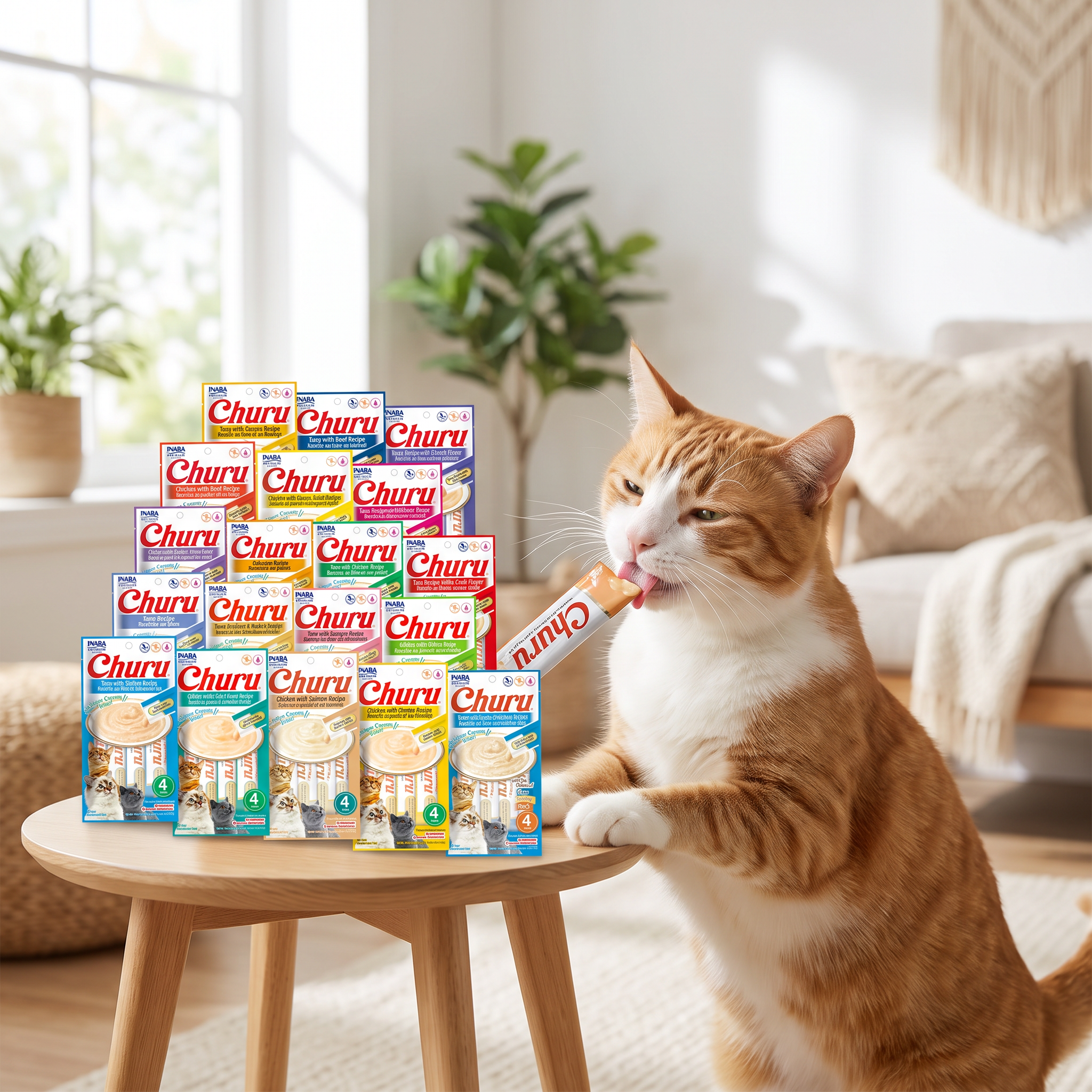 Churu sabores surtido 4un gato con mascota usando el producto