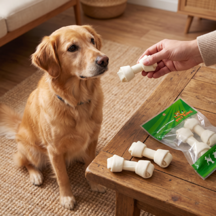 Hueso cartílago 3 unidades con perro usando el producto